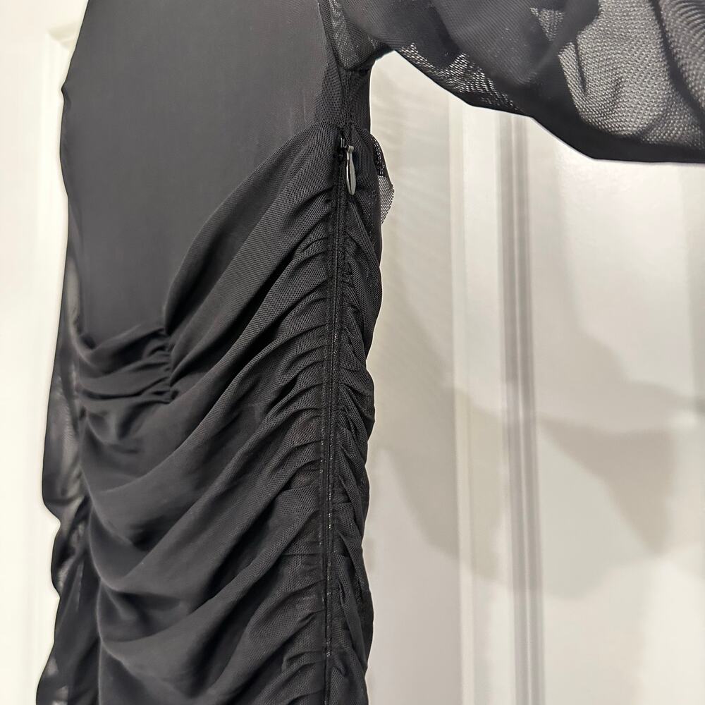 NWT SER.O.YA Trina Mesh Ruched Midi Dress in Black Size XS - Picture 6 of 8